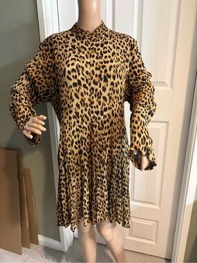 Vintage Y2K 90s American Angel Leopard Print Dress Tie Back Size L Fit & Flare
